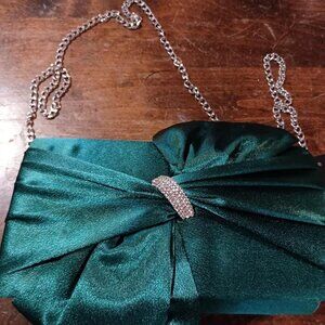 Women Green Elegant Satin Bow Flap Evening Bag For Wedding And Party
